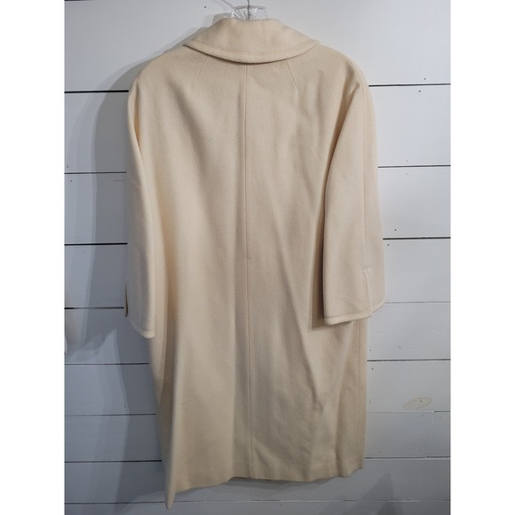 Vintage The Travelaire Cream Wool Button Split Cuff Union Made Dress Coat Sz 16 - Picture 9 of 16